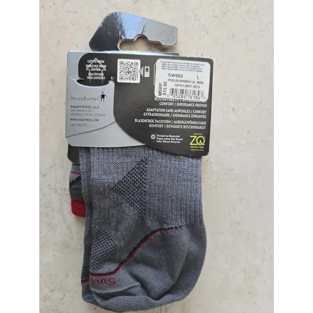 SMARTWOOL UNISEX PHD RUN ULTRA LIGHT CUSHION SOCKS SIZE L